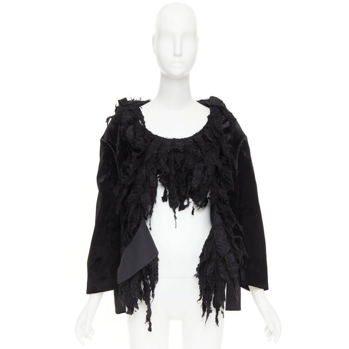 rare COMME DES GARCONS 2019 Runway black shredded silk fringe multi sleeves top