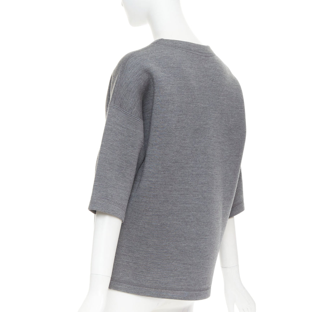 DIOR 2017 grey wool blend black crystal embellished crest sweatshirt FR34 XS