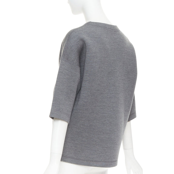DIOR 2017 grey wool blend black crystal embellished crest sweatshirt FR34 XS