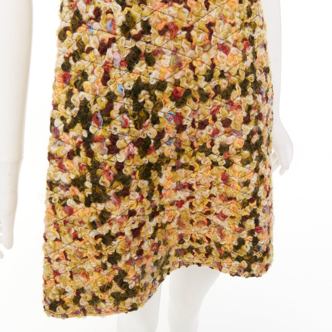 LOUIS VUITTON 2014 Runway yellow quilted tweed boucle black patent dress FR38 M