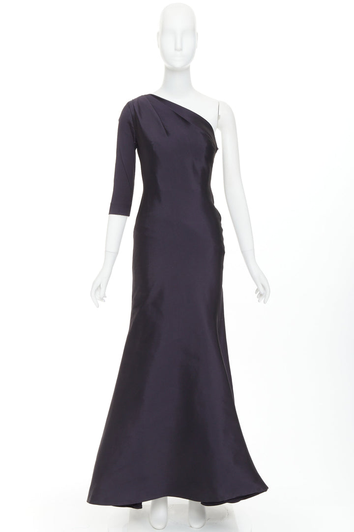 OSCAR DE LA RENTA P13 navy silk tafetta corset one shoulder mermaid gown US0 XS