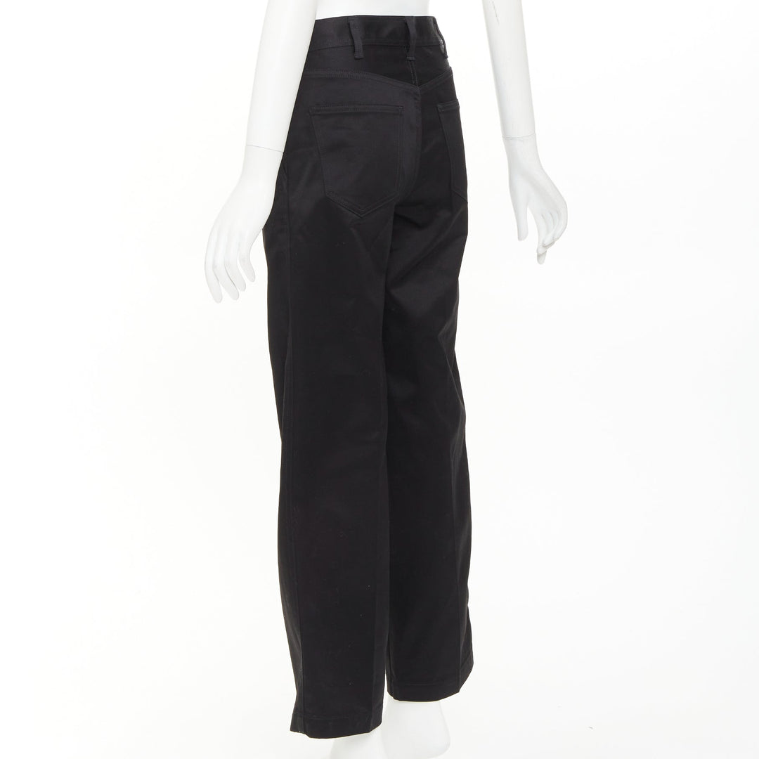 CELINE black cotton twill patch pocket mid waist straight leg cropped pants 27"