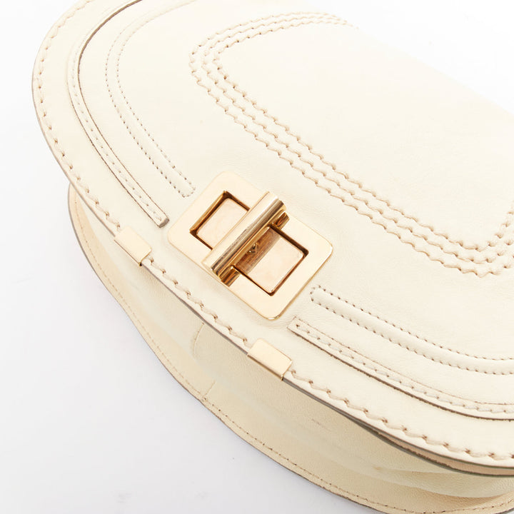 CHLOE Marcie Lock beige leather gold hardware half saddle crossbody bag