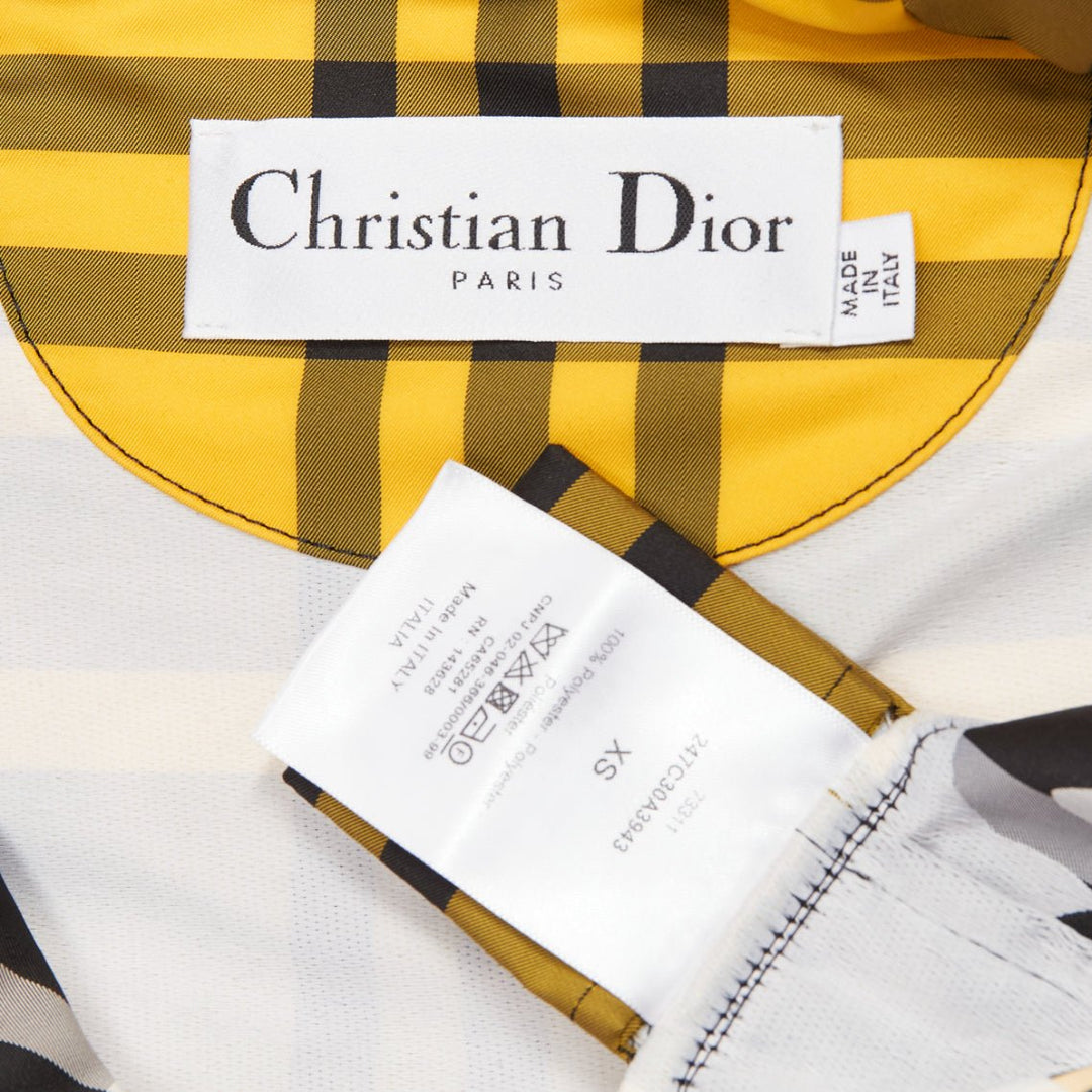 CHRISTIAN DIOR 2022 Runway yellow tartan half zip hooded nylon popover XS
