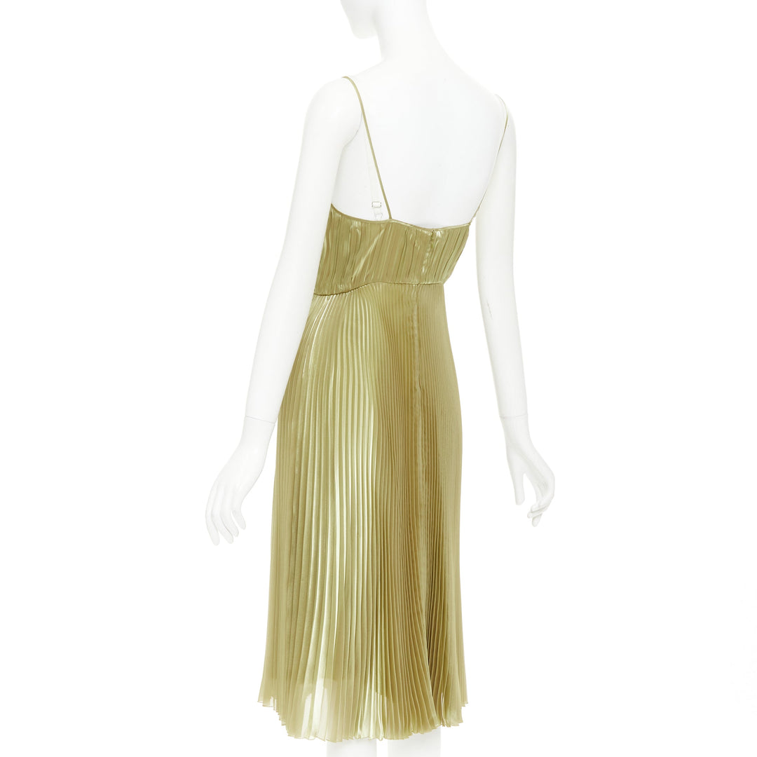 PRADA 2022 gold technical voile bra-detailed pleated silk midi dress IT38 XS