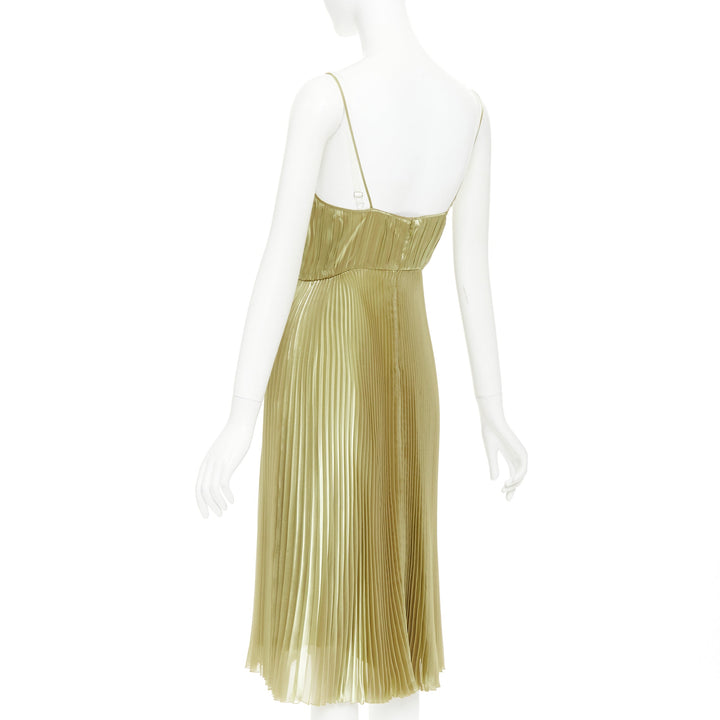 PRADA 2022 gold technical voile bra-detailed pleated silk midi dress IT38 XS