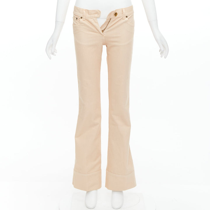 CHLOE blush cotton blend panelled cuff hem flared jeans FR34 XS