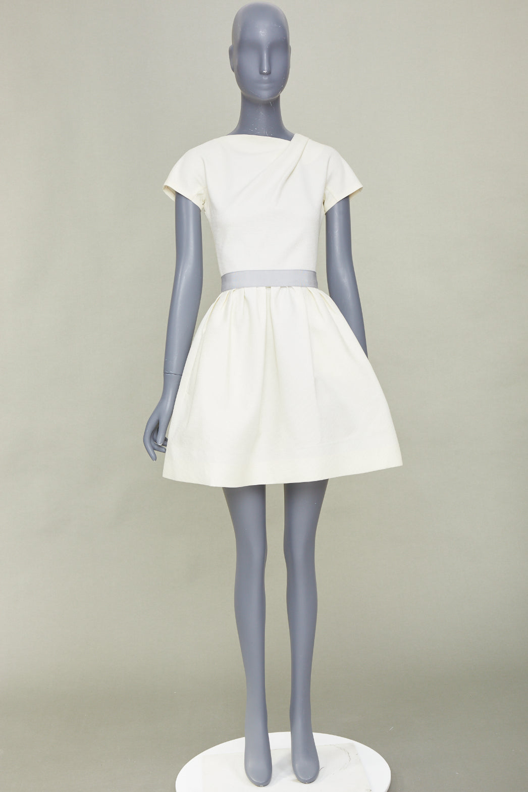 VICTORIA BECKHAM 2010 N91 cream origami fold grey belted cotton dress UK6 XS