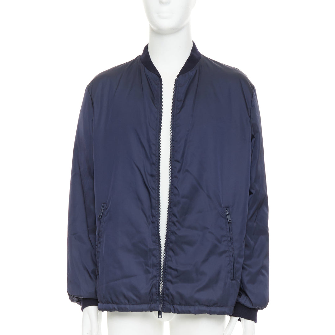 PRADA 2016 navy nylon zip pockets padded down oversized bomber jacket IT52 XL