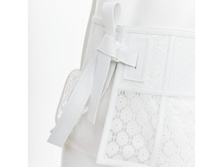 LOEWE JW ANDERSON white calfskin lace peplum obi tie sculpted corset belt S