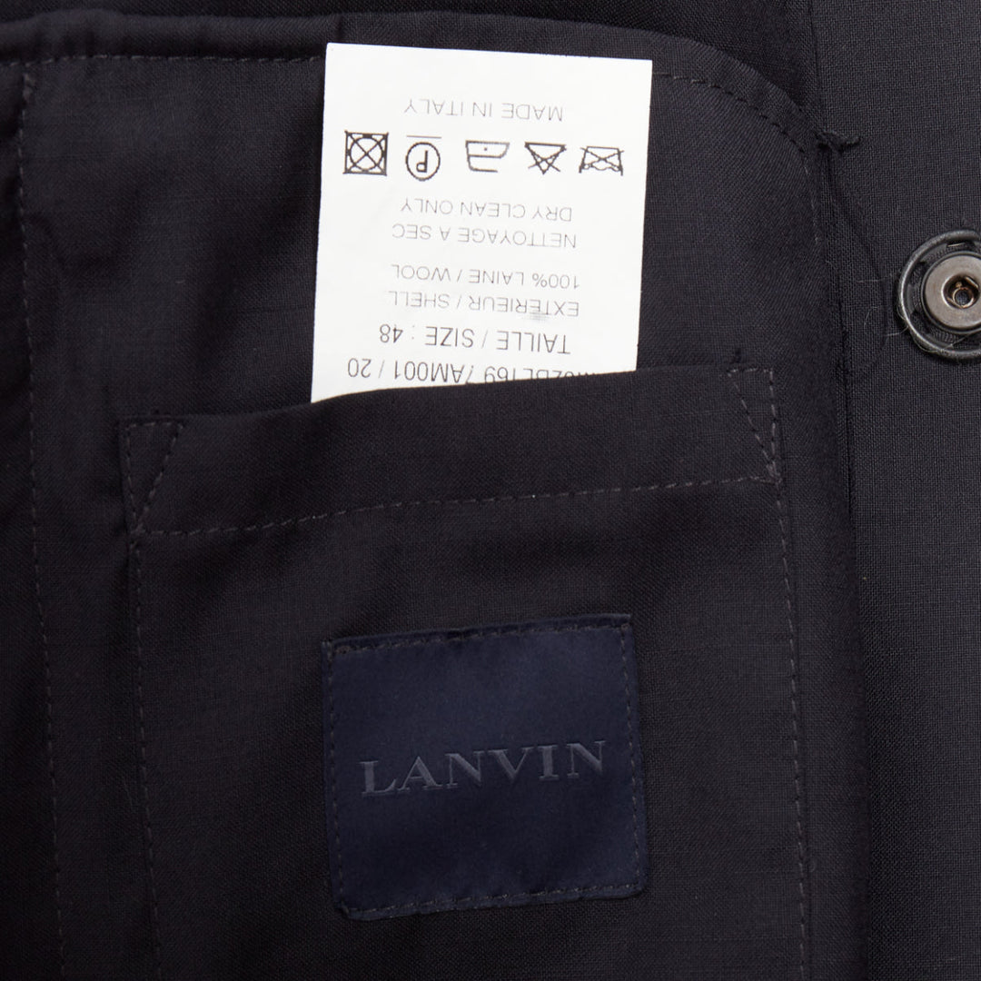 LANVIN navy wool trench coat inspired interfaced bomber jacket FR48 M