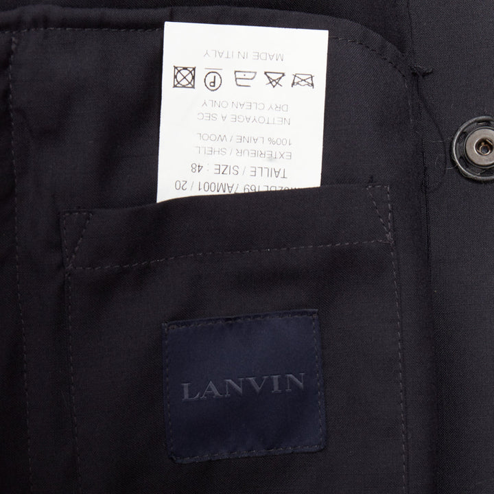 LANVIN navy wool trench coat inspired interfaced bomber jacket FR48 M