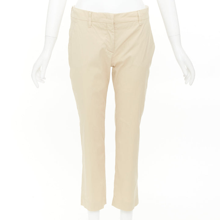 PRADA 2020 beige light cotton blend white taped logo cropped pants IT40 S