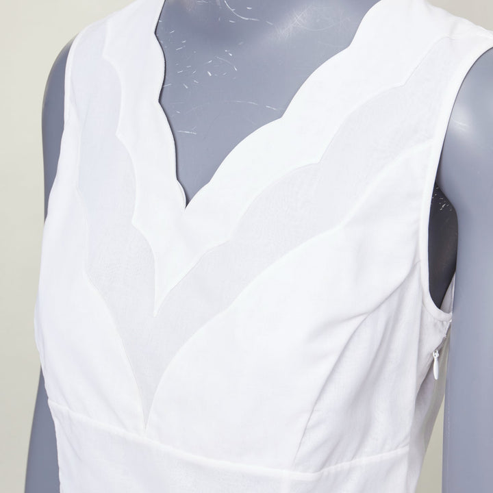CHRISTIAN DIOR white cotton scalloped collar detail fitted vest shirt FR36 S