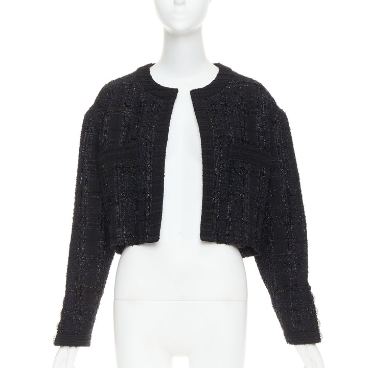 ALEXANDRE VAUTHIER COUTURE AW2019 Runway black metallic tweed cropped jacket