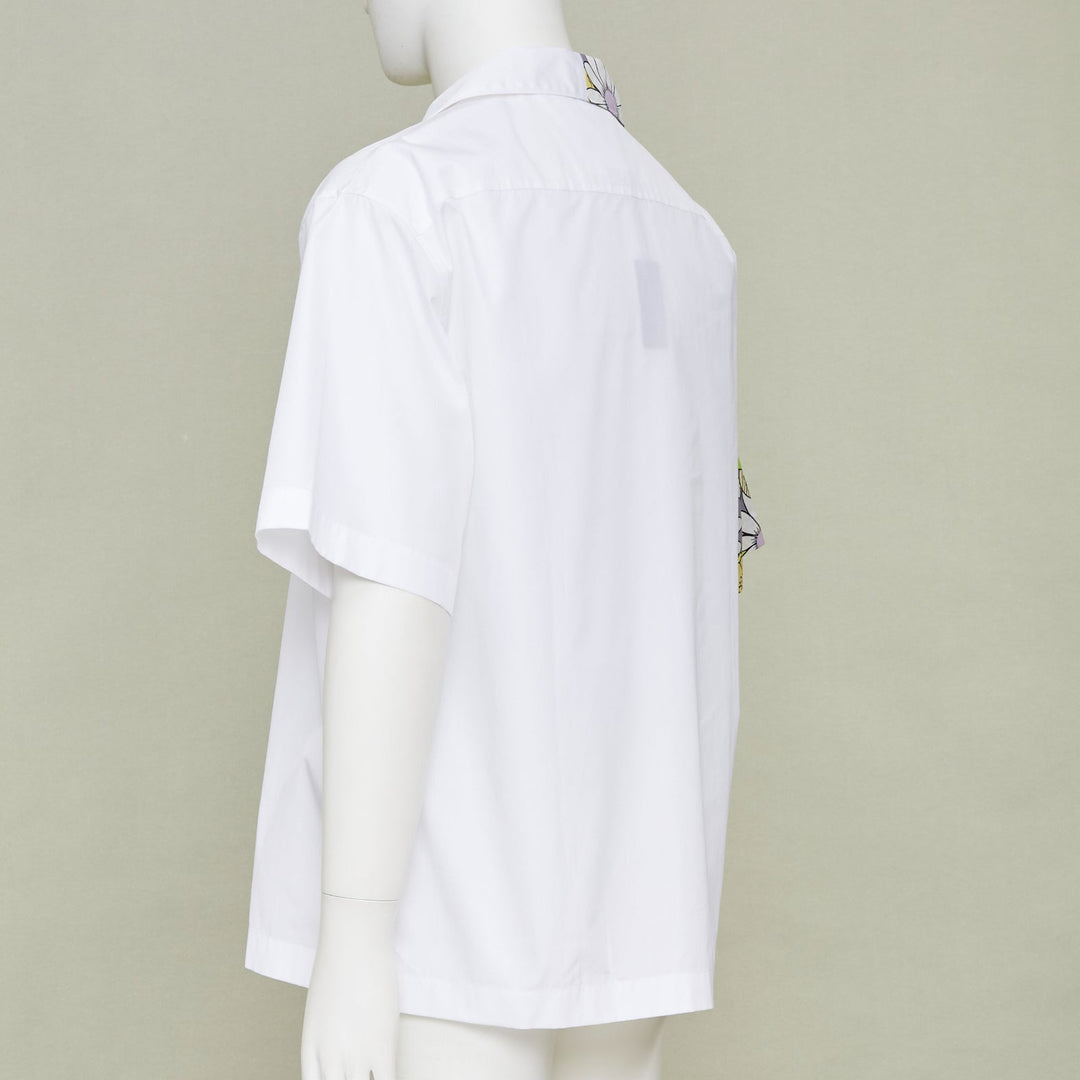 PRADA 2021 Runway Double Match Blossom daisy floral split cotton bowling shirt L