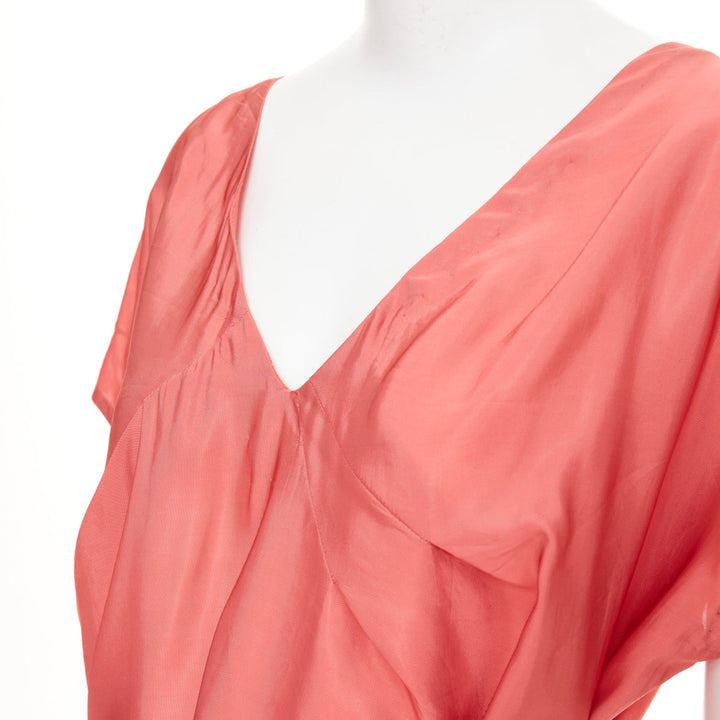 MARNI pink viscose blend draped v neck belted short sleeve mini dress IT44 L