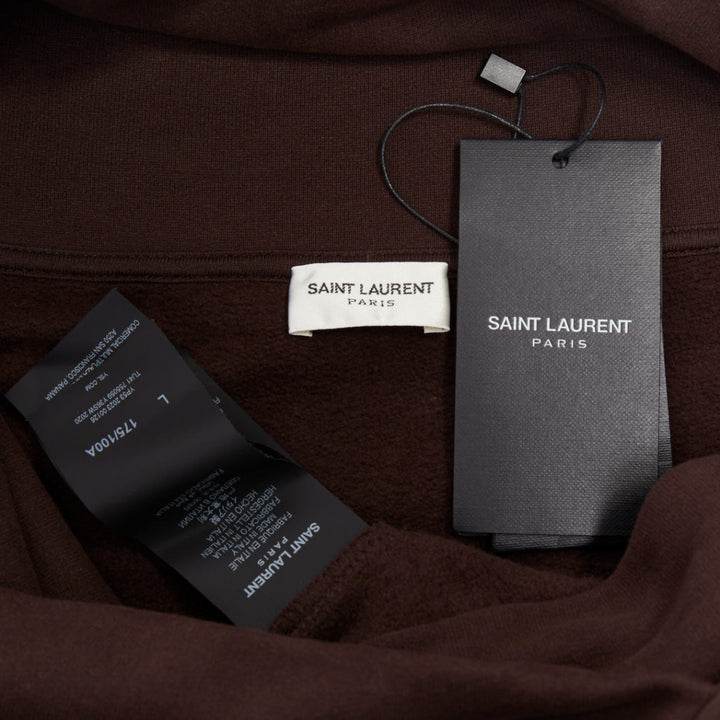 SAINT LAURENT 2023 brown cotton fleece overlapping cowl neck pullover L