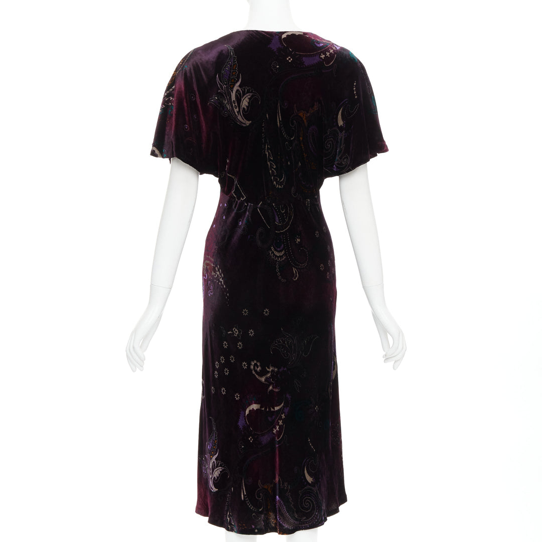 RALPH LAUREN Black Label Vintage dark purple velvet paisley floral dress US8 L