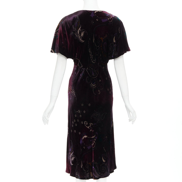 RALPH LAUREN Black Label Vintage dark purple velvet paisley floral dress US8 L
