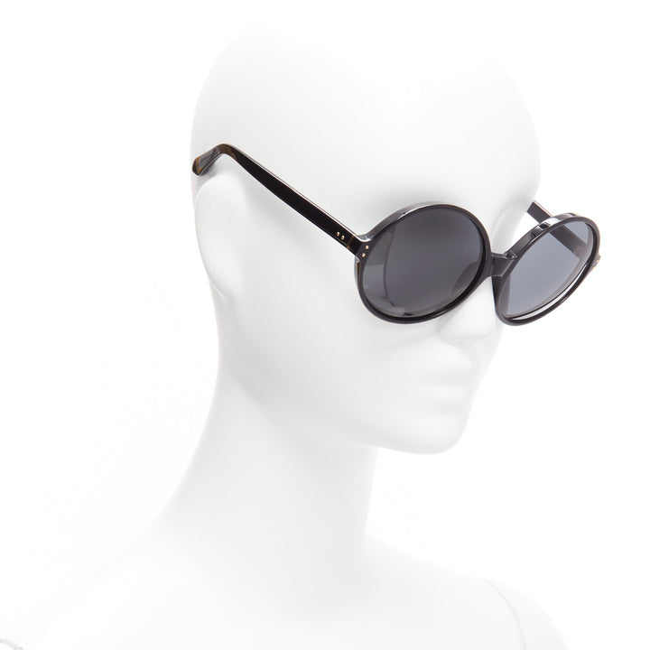 LINDA FARROW LFL671 Cat No.3 black round oversized bug eye sunglasses