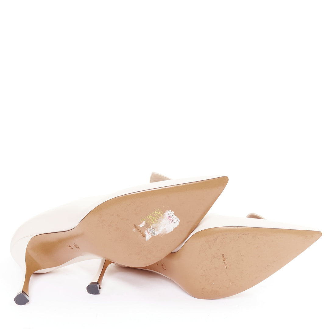 THE ROW Champagne Pump Bow rose beige soft calf pointy spool heel pump EU37