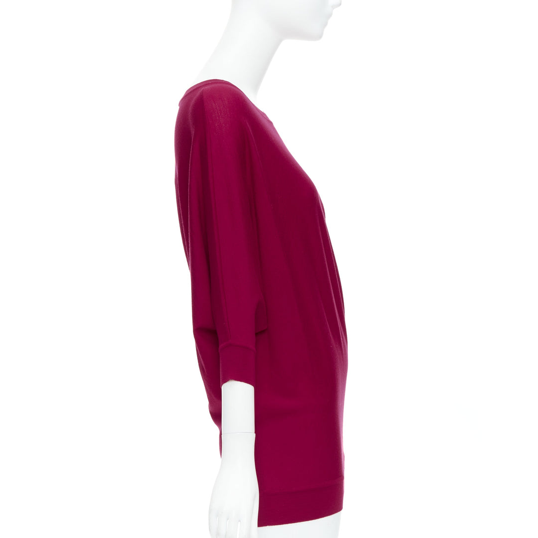 ALEXANDER MCQUEEN raspberry red 100% wool asymmetric drape sweater M