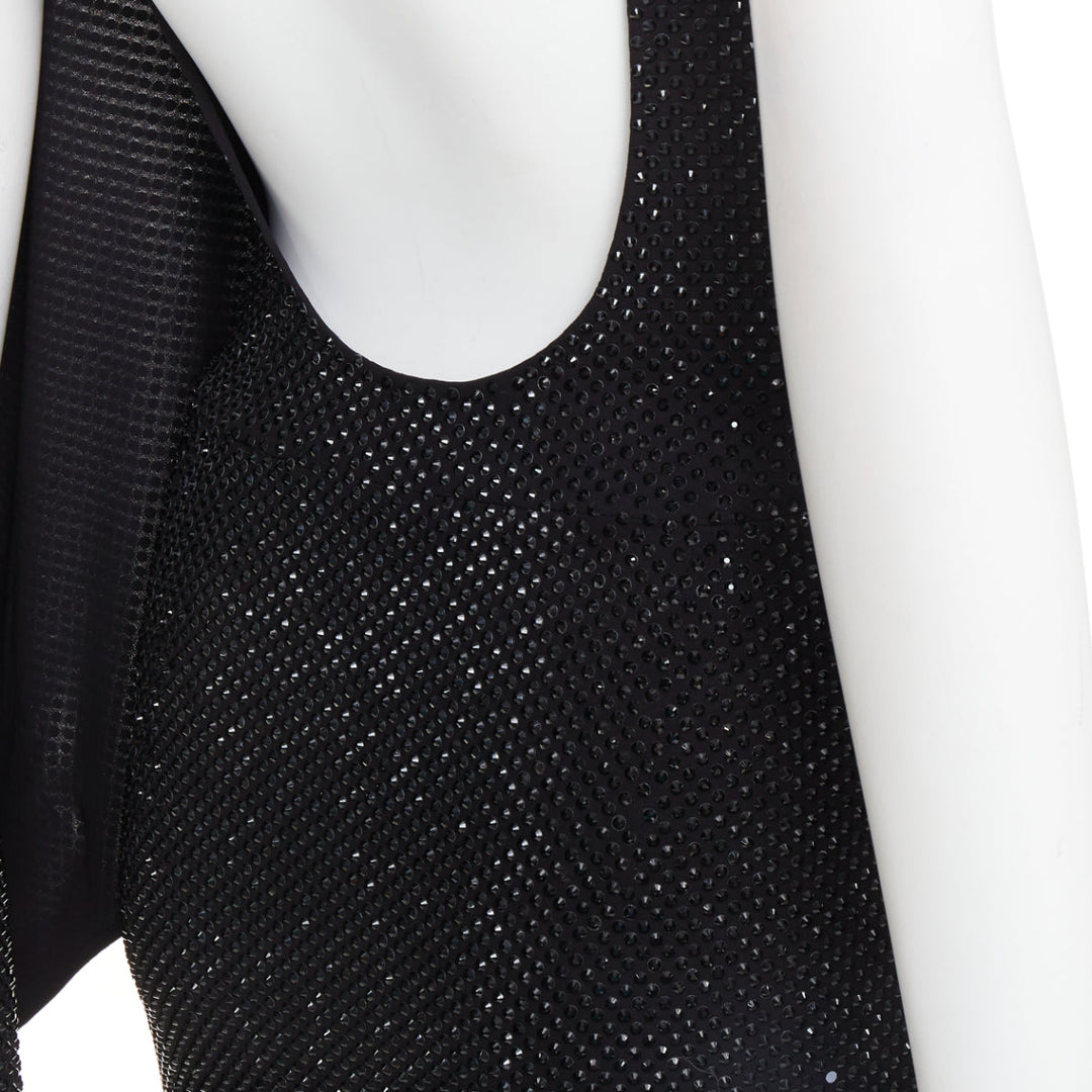 ALEXANDRE VAUTHIER black strass crystal embellished asymmetric draped mini dress