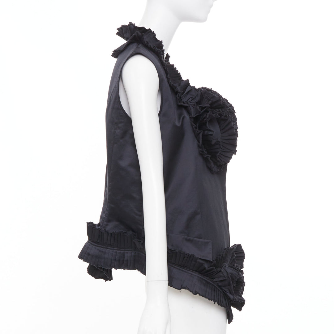 YVES SAINT LAURENT 2010 Runway black pleated ruffle floral collar vest FR36 S