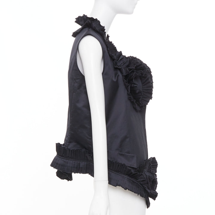 YVES SAINT LAURENT 2010 Runway black pleated ruffle floral collar vest FR36 S