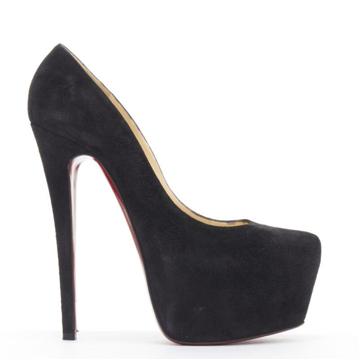 CHRISTIAN LOUBOUTIN Daffodile 160 black suede almond toe platform pump EU38