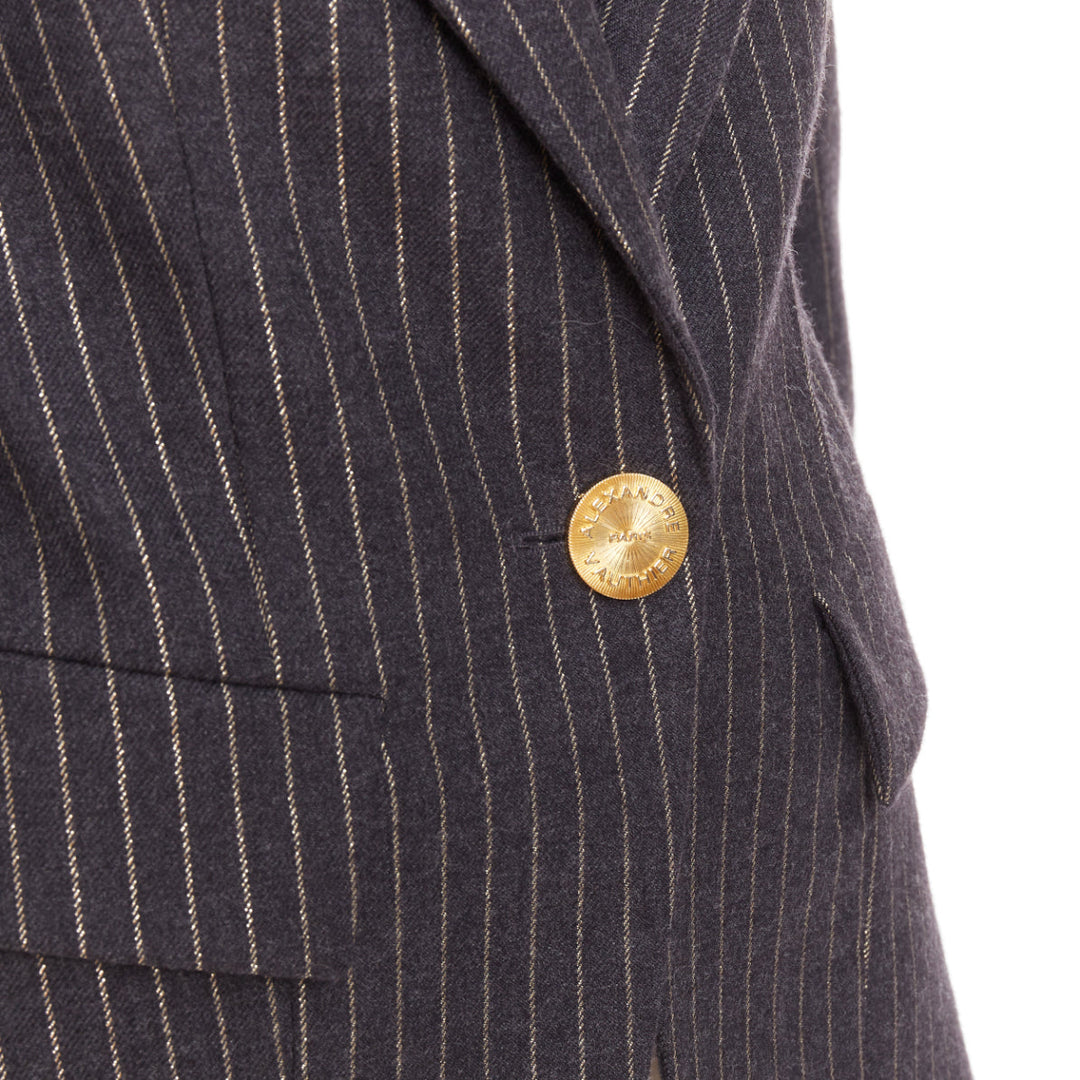 ALEXANDRE VAUTHIER dark grey metallic gold pinstripe single breast blazer FR36 S
