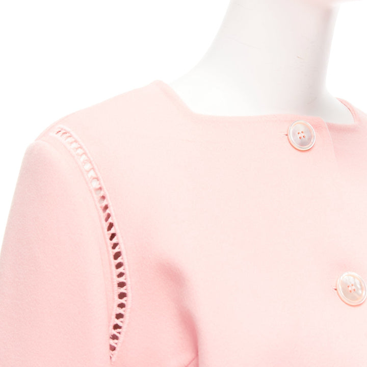 ERMANNO SCERVINO pink 100% virgin wool eyelet trim shell button jacket IT42 M