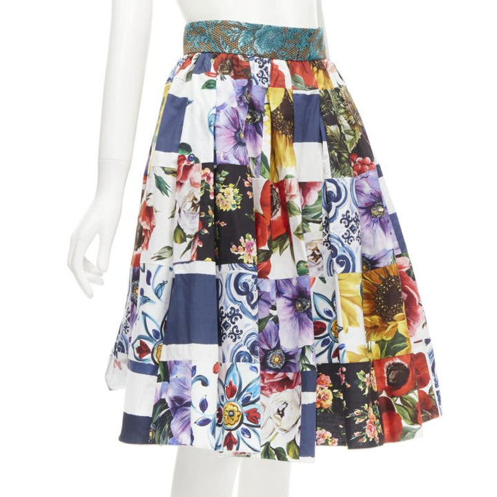 DOLCE GABBANA Sicilian Patchwork floral patchwork brocade waist skirt IT38 XS