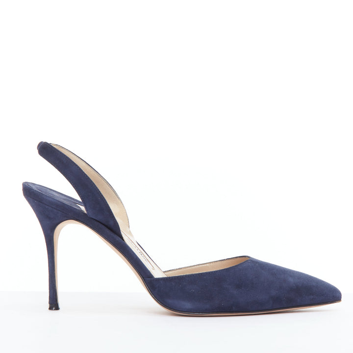 MANOLO BLAHNIK navy suede leather slingback stiletto heels EU39