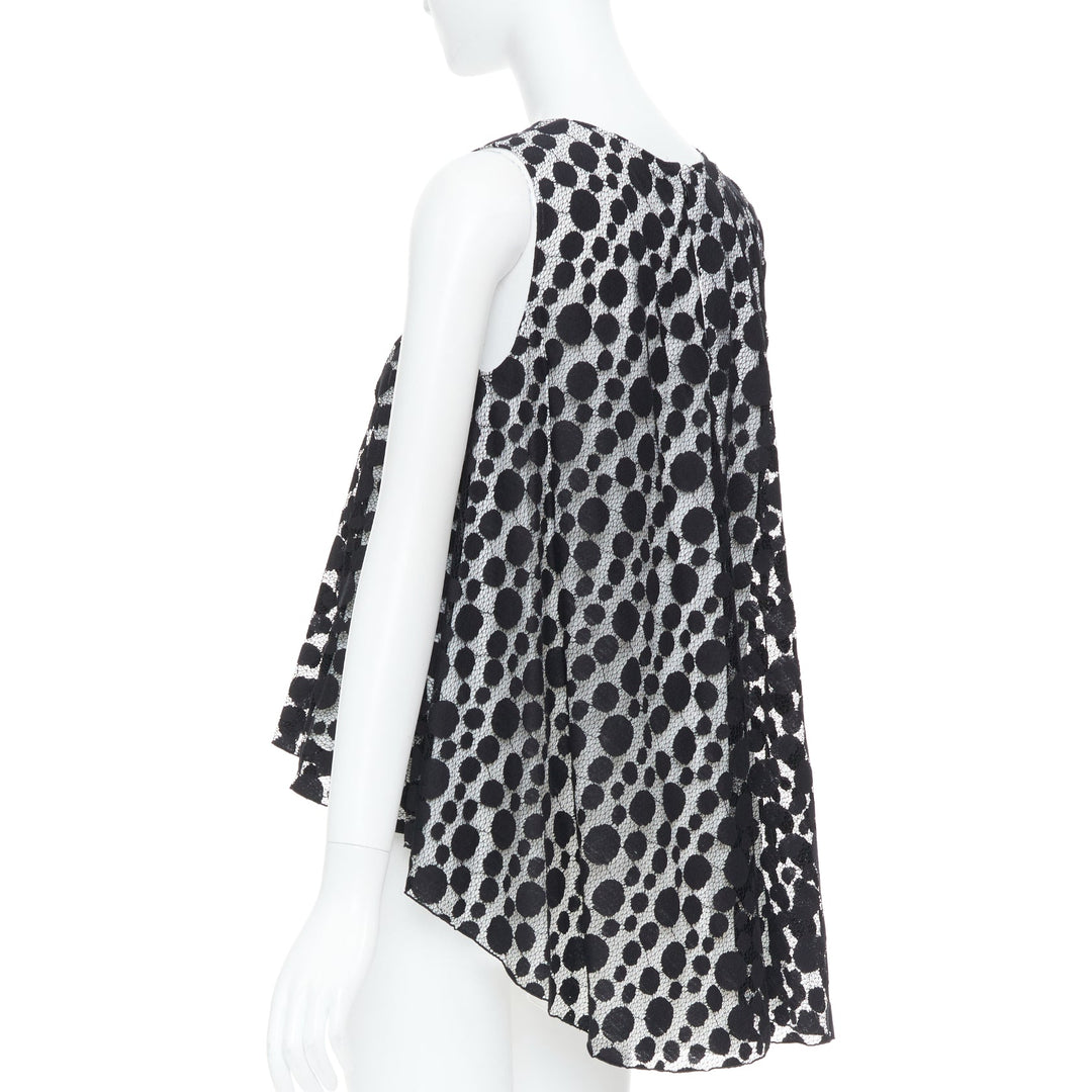 GIAMBATTISTA VALLI black white polkadot lace sleeveless high low blouse IT40 S