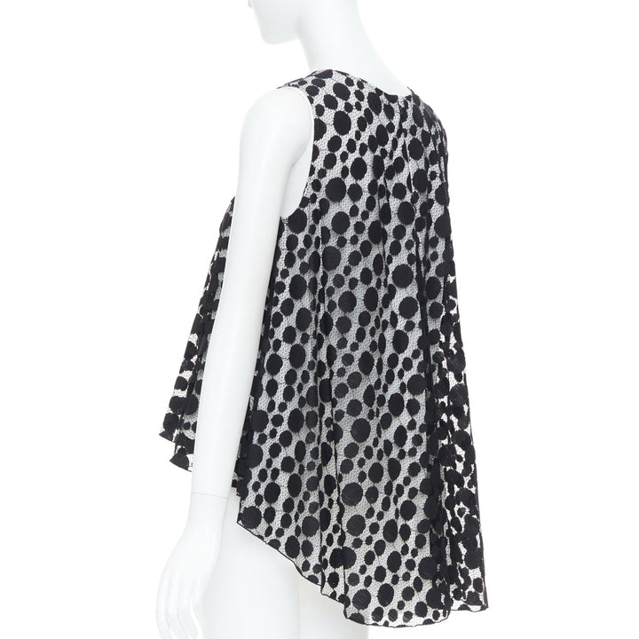 GIAMBATTISTA VALLI black white polkadot lace sleeveless high low blouse IT40 S