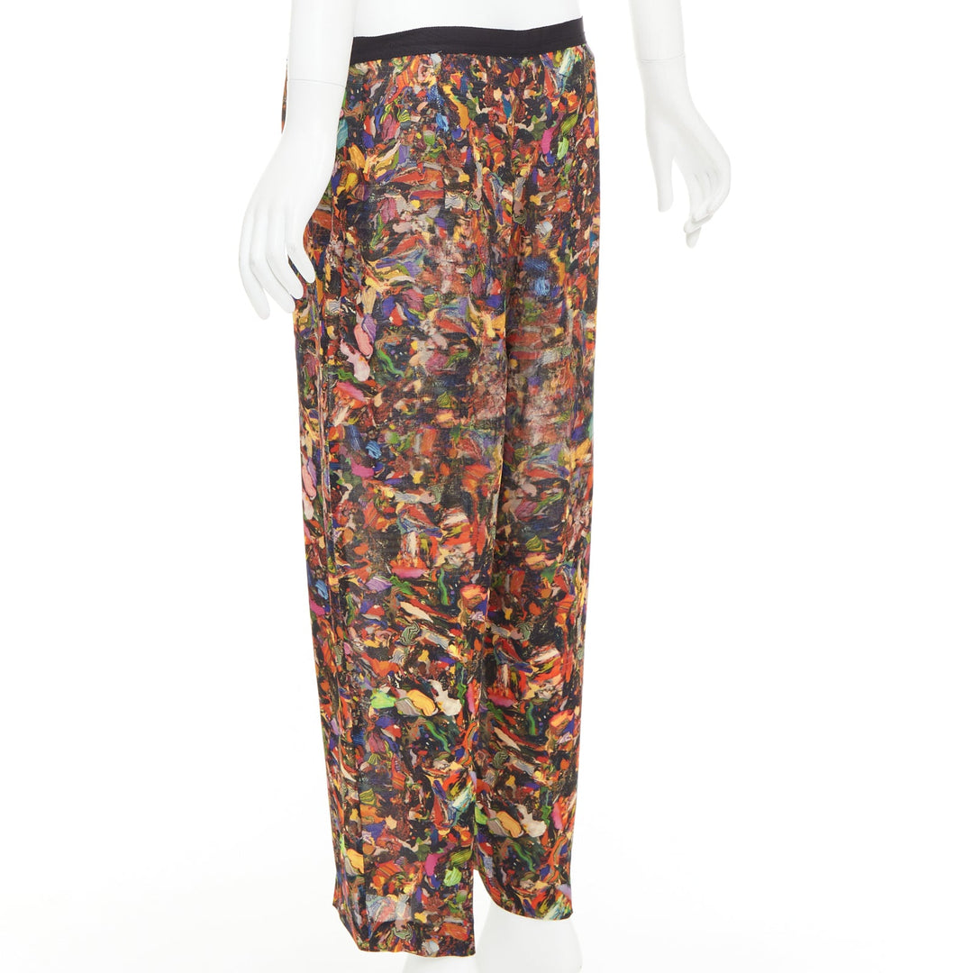 DRIES VAN NOTEN 2008 multicolor 100 % silk watercolor print tapered pant FR42 XL