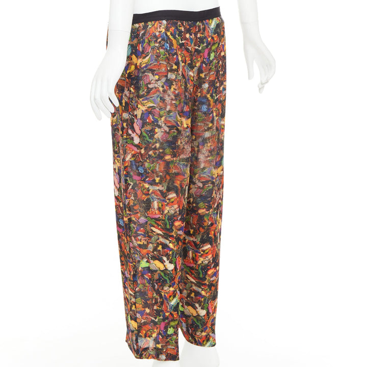 DRIES VAN NOTEN 2008 multicolor 100 % silk watercolor print tapered pant FR42 XL
