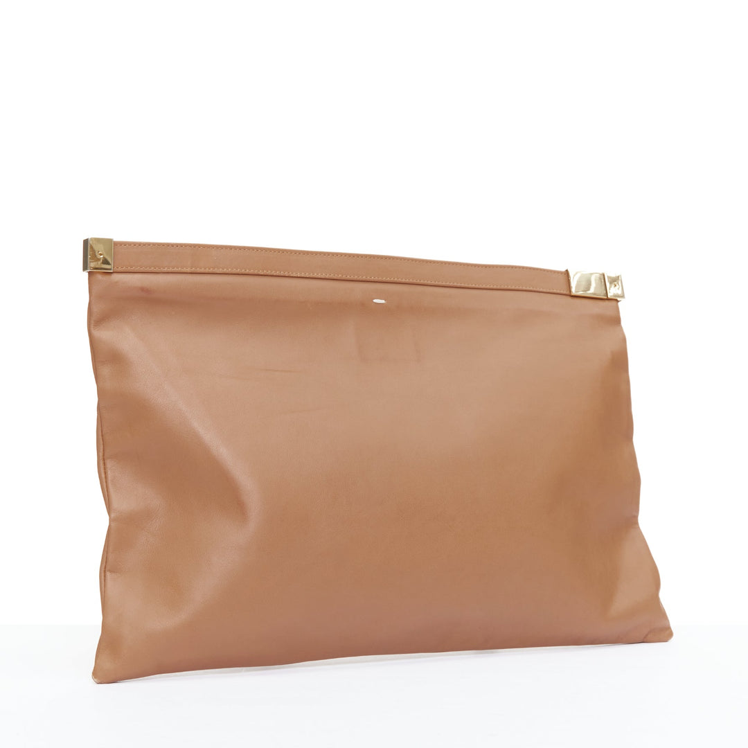 MAISON MARGIELA Line 11 tan brown gold top zip oversized clutch bag