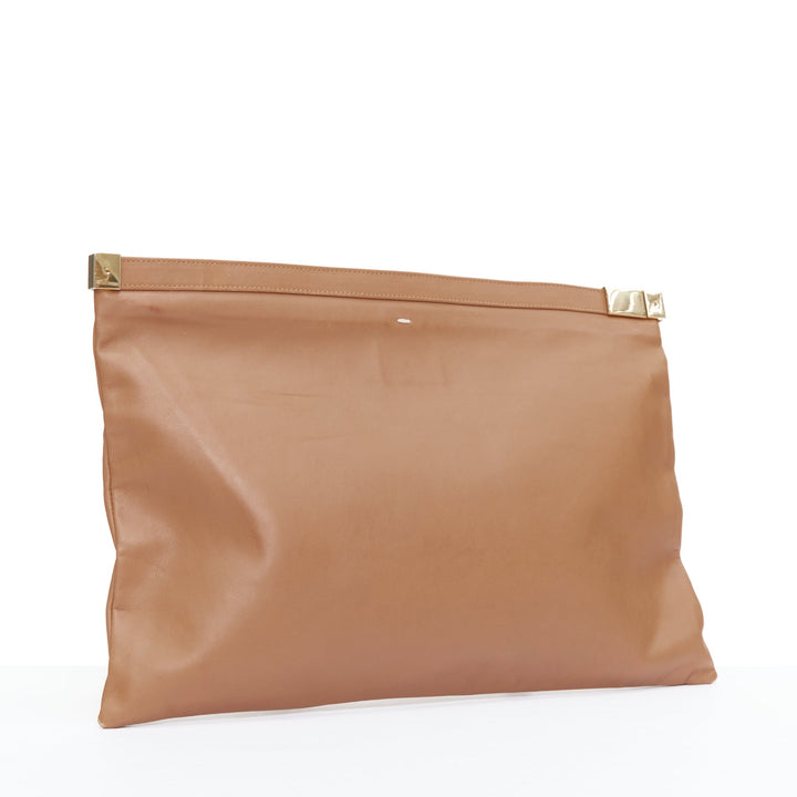 MAISON MARGIELA Line 11 tan brown gold top zip oversized clutch bag