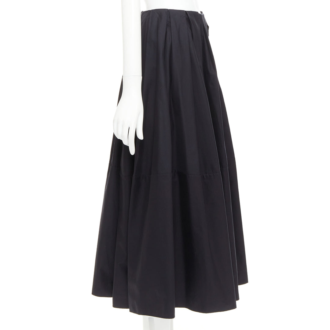 KHAITE black 100% cotton invisible waistband pleated full tea length skirt US2 S
