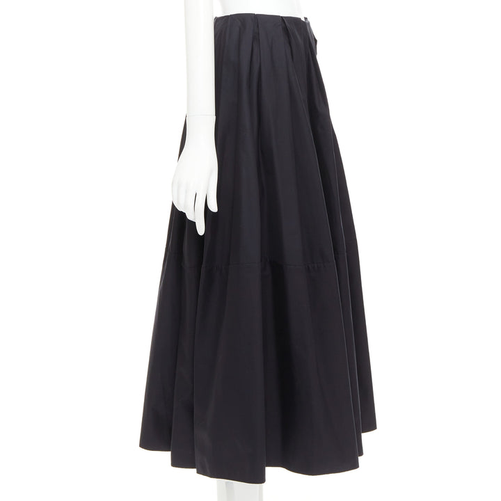 KHAITE black 100% cotton invisible waistband pleated full tea length skirt US2 S