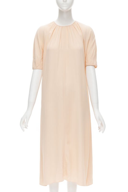 MARNI 2019 peach pleated collar round sleeve short sleeve midi dress IT36 XS