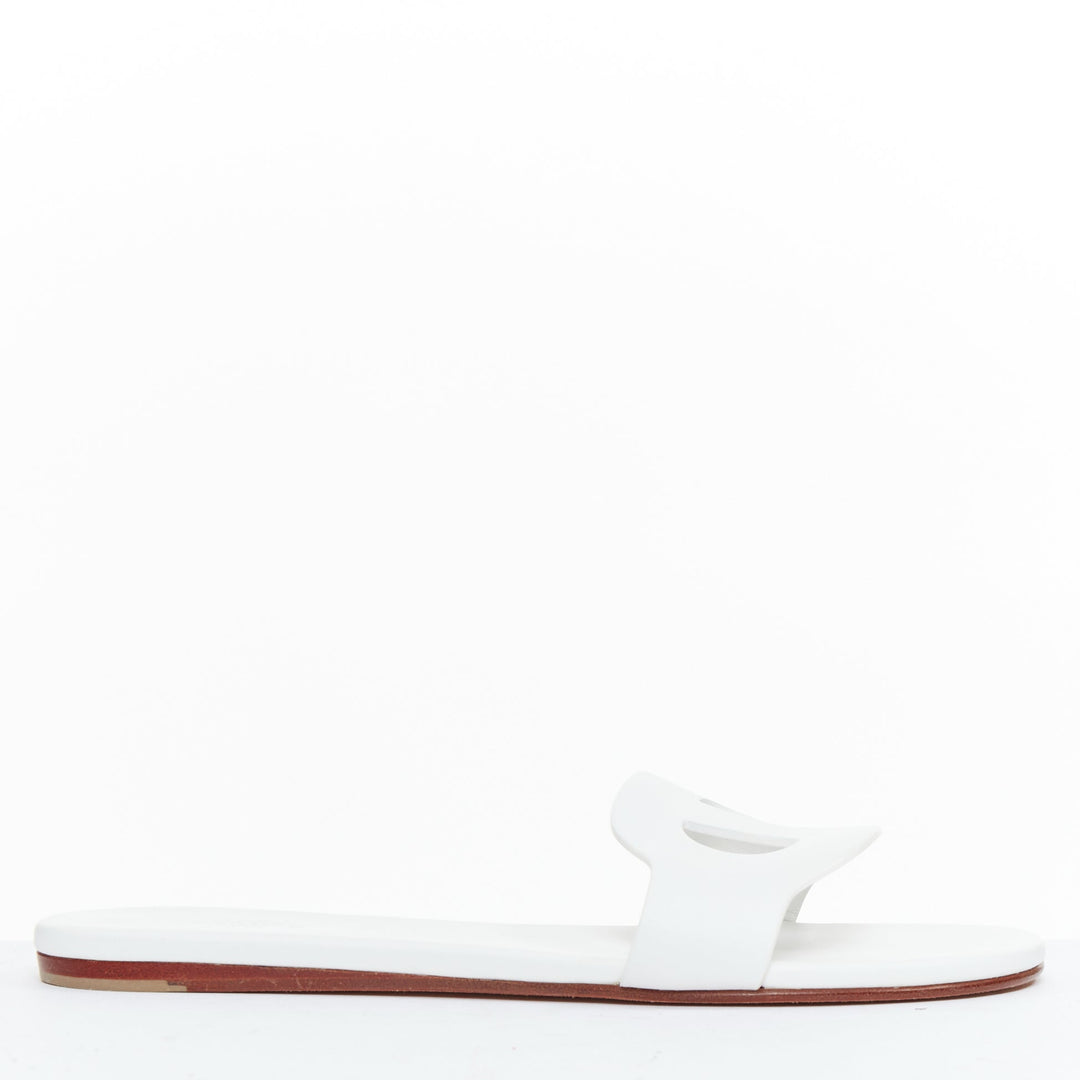 HERMES Lisboa Chaine d'Ancre white leather cut out flat sandal slippers EU37.5