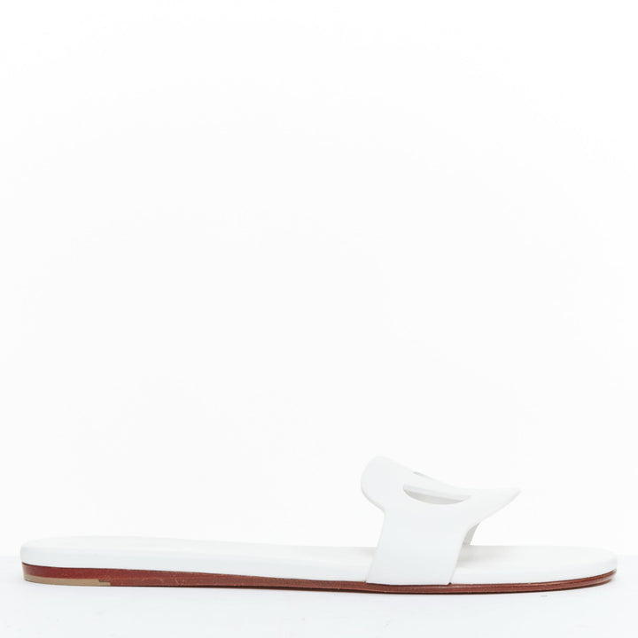 HERMES Lisboa Chaine d'Ancre white leather cut out flat sandal slippers EU37.5