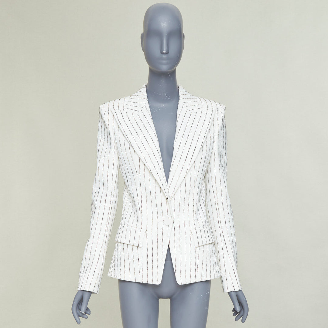 ALEXANDRE VAUTHIER COUTURE SS2020 Runway white gold crystal blazer jacket FR36 S