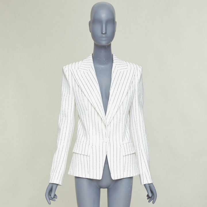 ALEXANDRE VAUTHIER COUTURE SS2020 Runway white gold crystal blazer jacket FR36 S