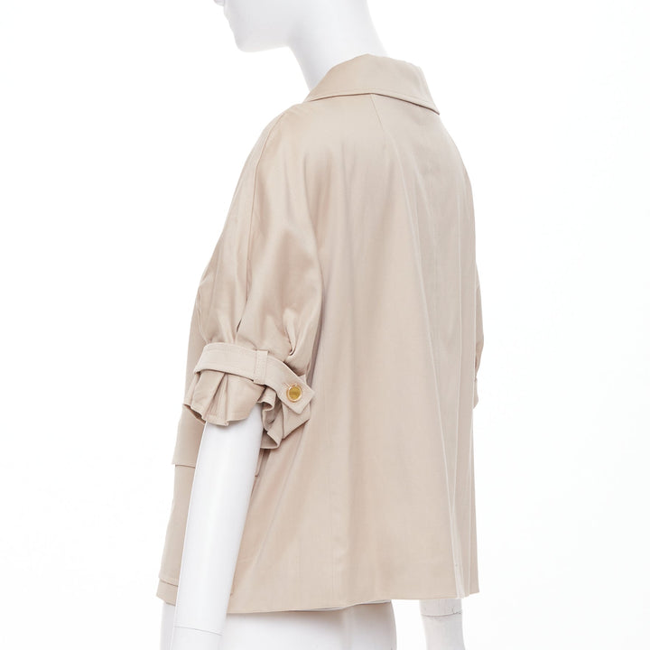 ESCADA khaki tan virgin wool gold button double breasted cropped jacket IT42 M