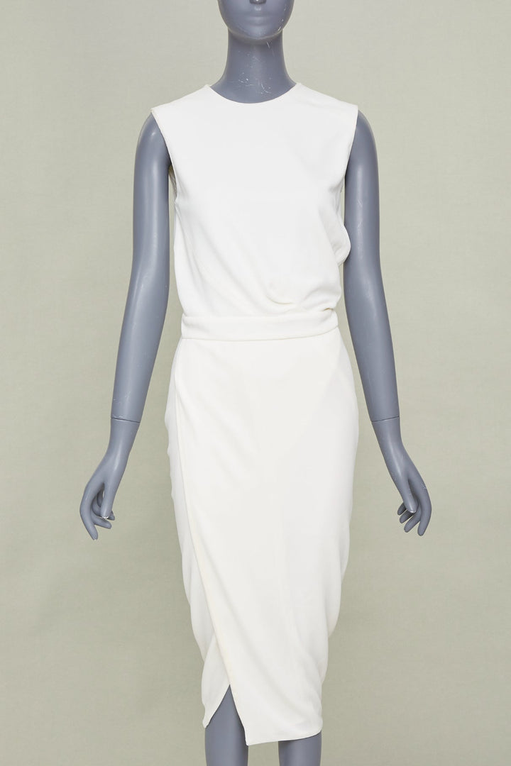 NARCISO RODRIGUEZ elegant draped wrap panel ivory viscose midi dress IT38 XS